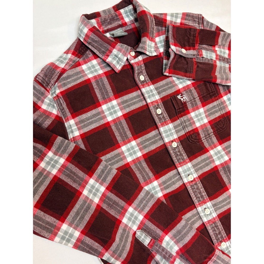 Abercrombie & Fitch Mens XL Red Plaid Flannel Shirt Long Sleeve Button Down